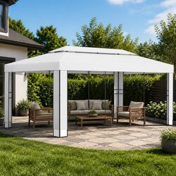 Gazebo with Double Roof 3x6m White Outdoor Garden Canopy Sunshade Pavilion
