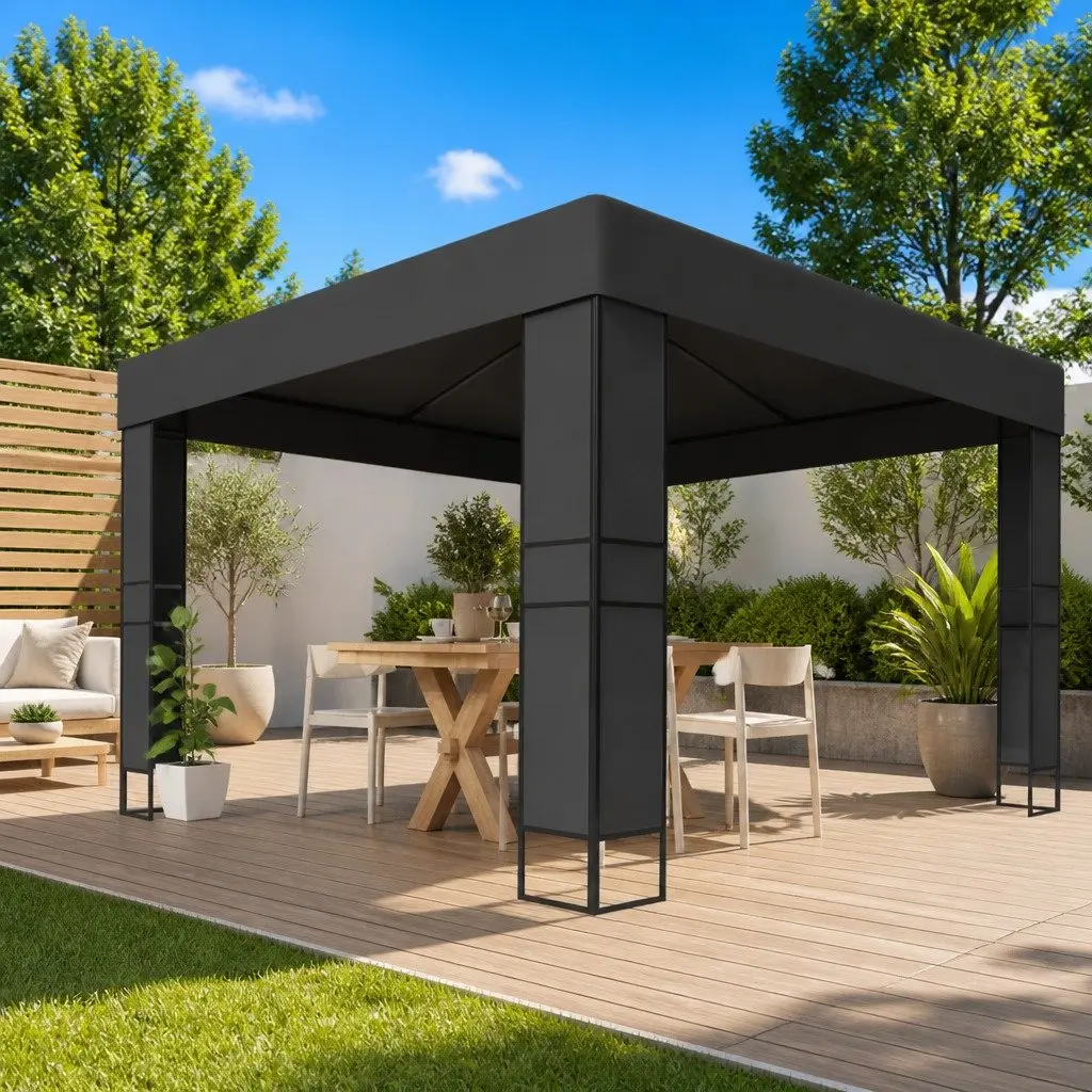 Gazebo with Double Roof 3x3 m Anthracite Outdoor Garden Canopy Sunshade