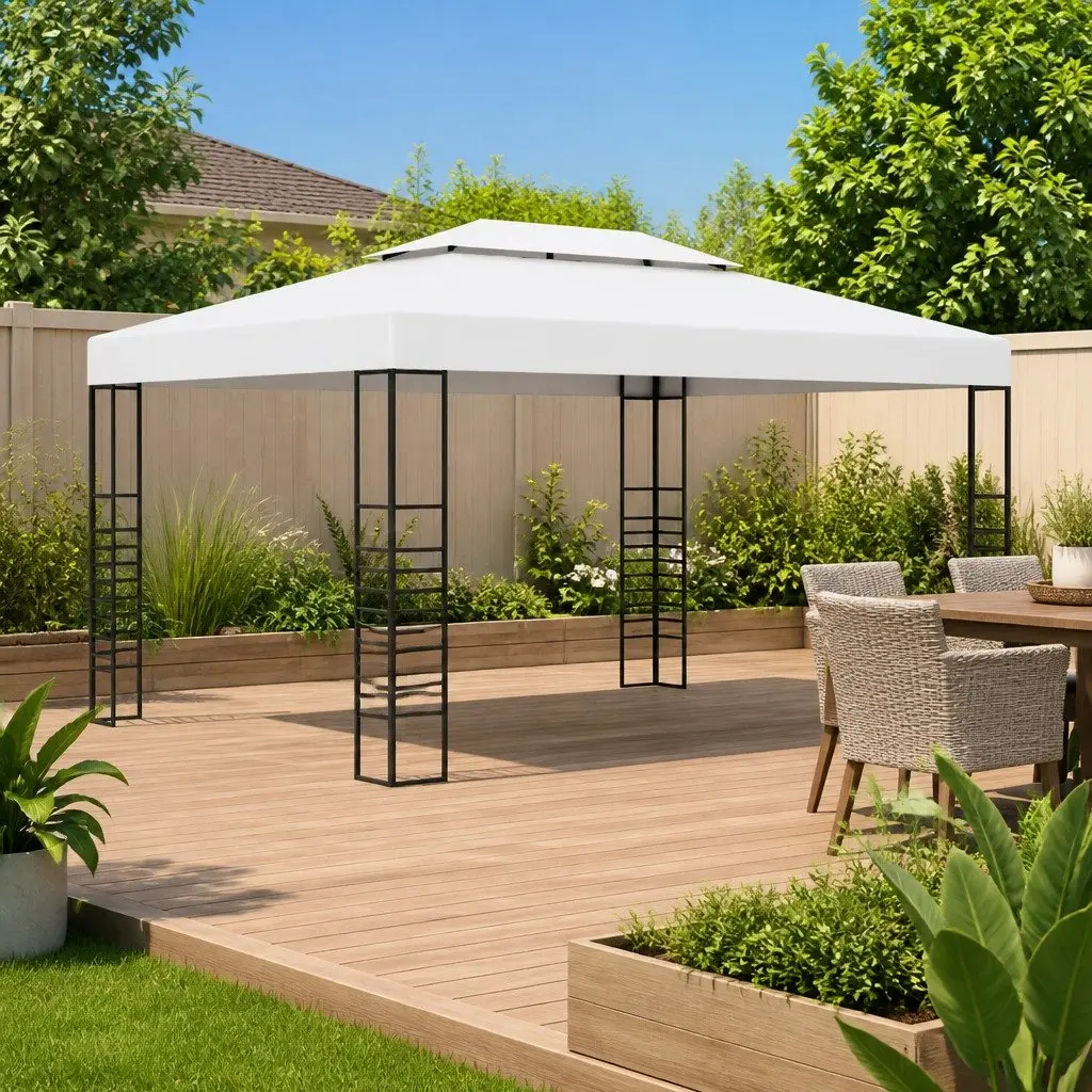 Outdoor Canopy Garden Gazebo White 4x3x2.7m Powder-Coated Steel Structure