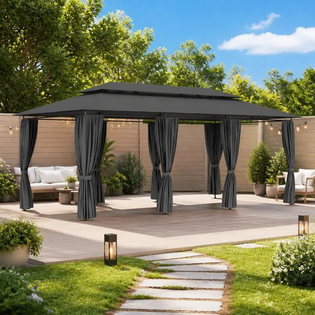 Gazebo Outdoor Canopy with Curtains Large Anthracite