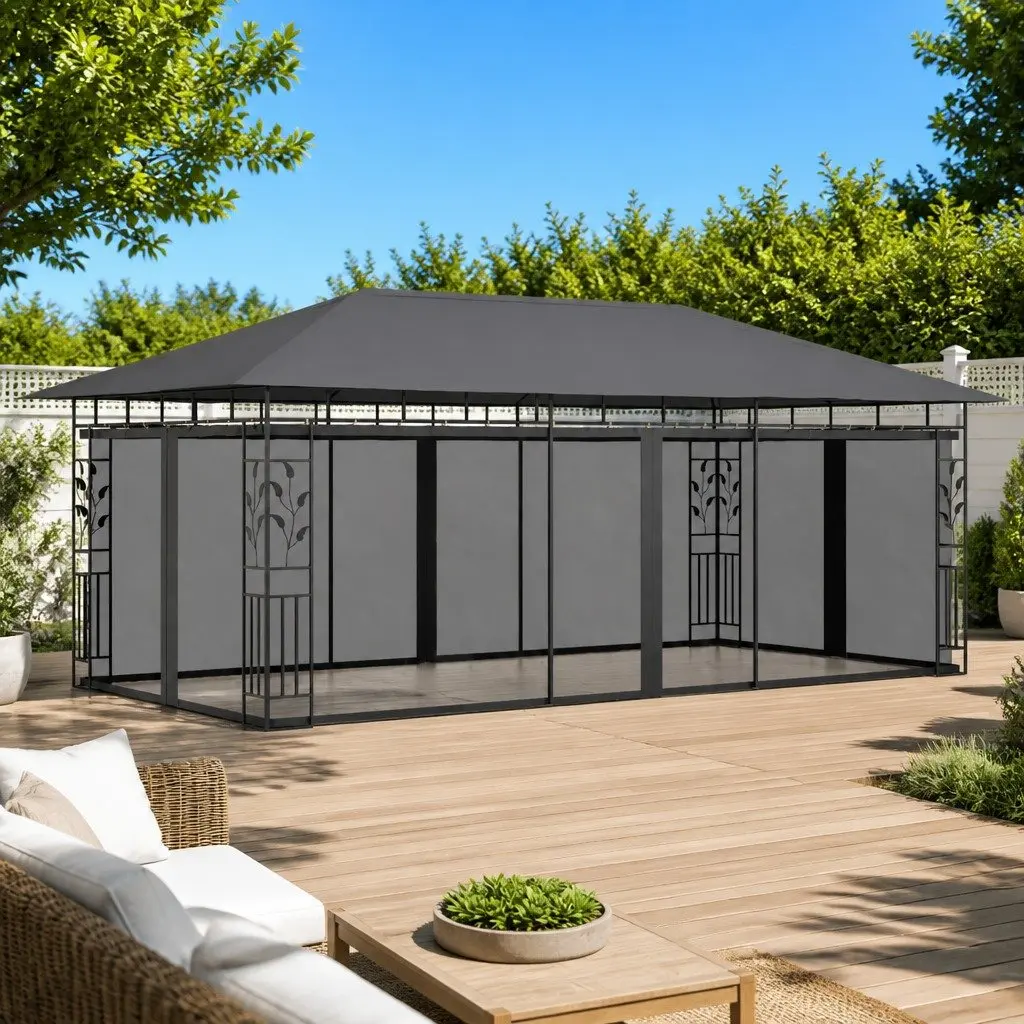 Outdoor Gazebo Canopy Mosquito Net 6x3m Anthracite