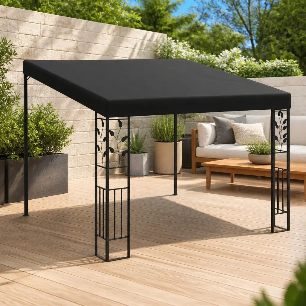 Wall-Mounted Gazebo Sturdy Frame Polyester Coating Cover 3x3x2.5m Anthracite Outdoor Garden Canopy