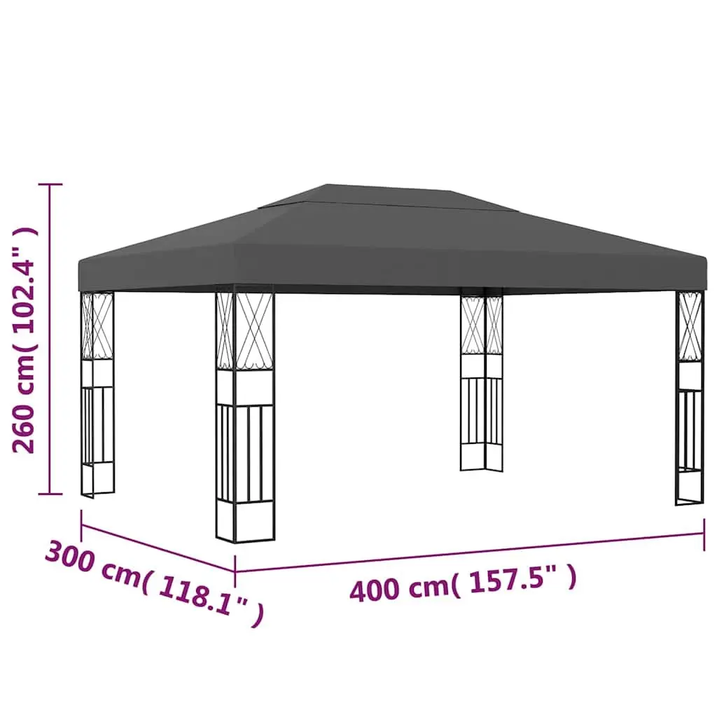 Gazebo Anthracite Vented Canopy 3x4 m Steel Frame Outdoor Shade Shelter