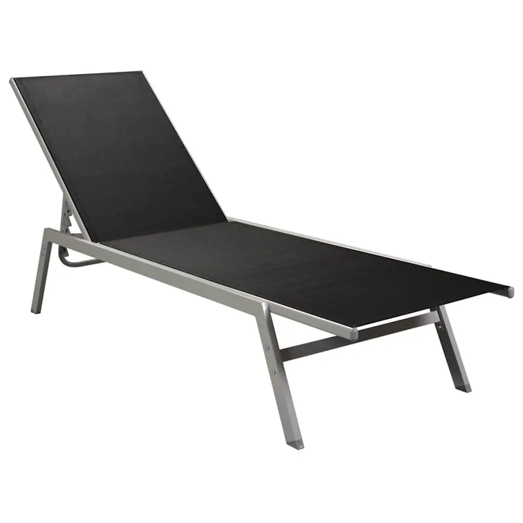 Black Sun Lounger Outdoor Daybed Steel Frame Textilene