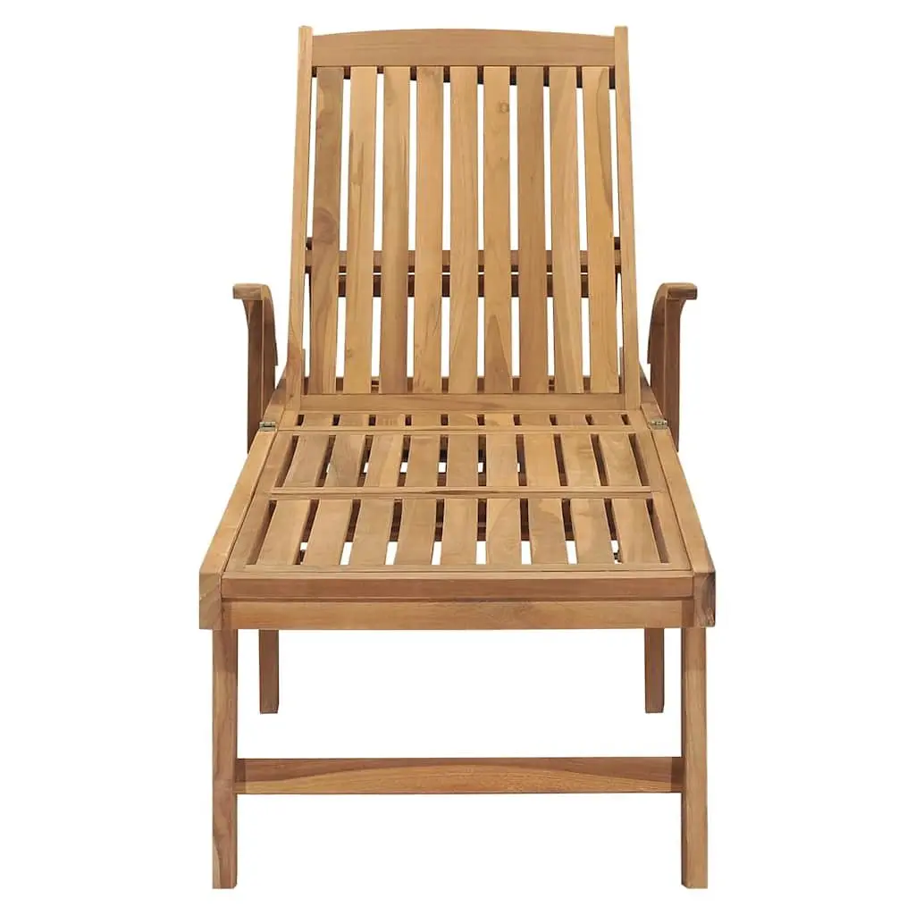 Sun Lounger Adjustable Backrest with Wheels Solid Teak Wood Outdoor Garden Furniture Brown