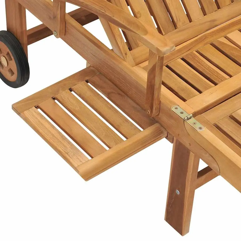 Sun Lounger Adjustable Backrest with Wheels Solid Teak Wood Outdoor Garden Furniture Brown