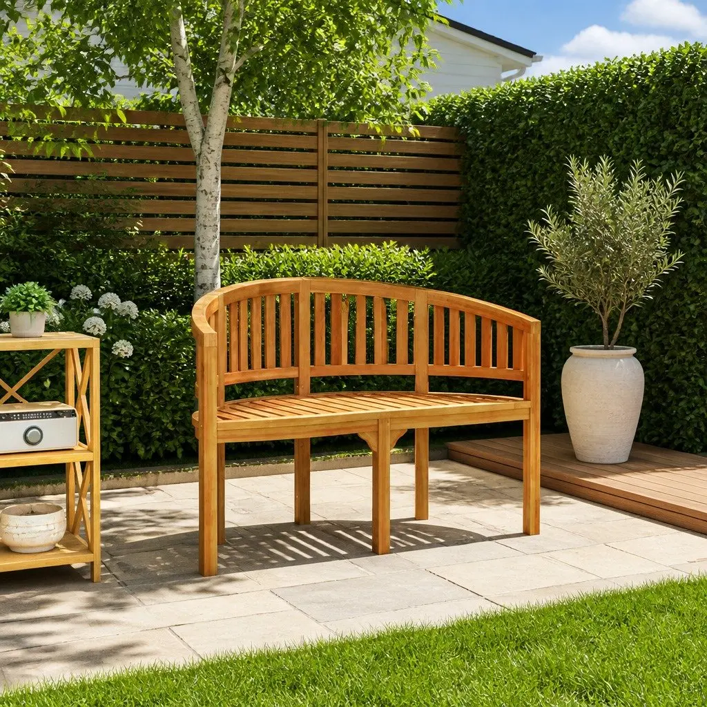 Banana Bench 120cm Outdoor Garden Seating Solid Teak Wood Brown 2-Seater Patio