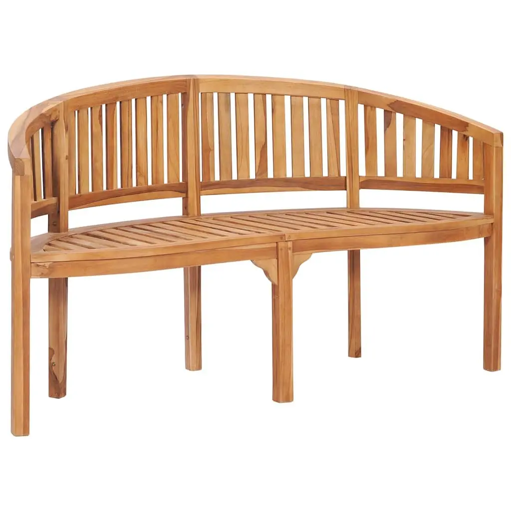 Outdoor Banana Bench 151cm Garden Seating Teak Wood 3-Seater Patio Furniture