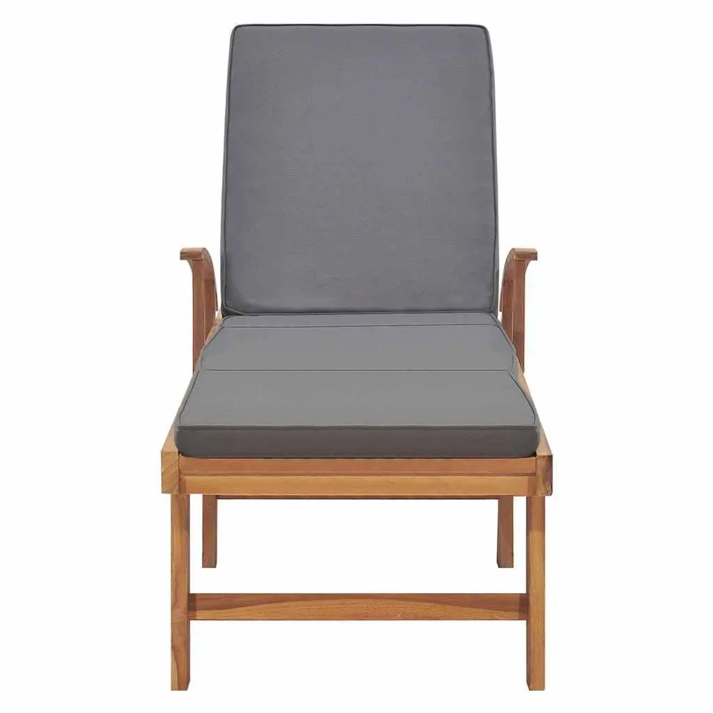 Sun Lounger Adjustable Backrest Teak Wood with Cushion and Wheels
