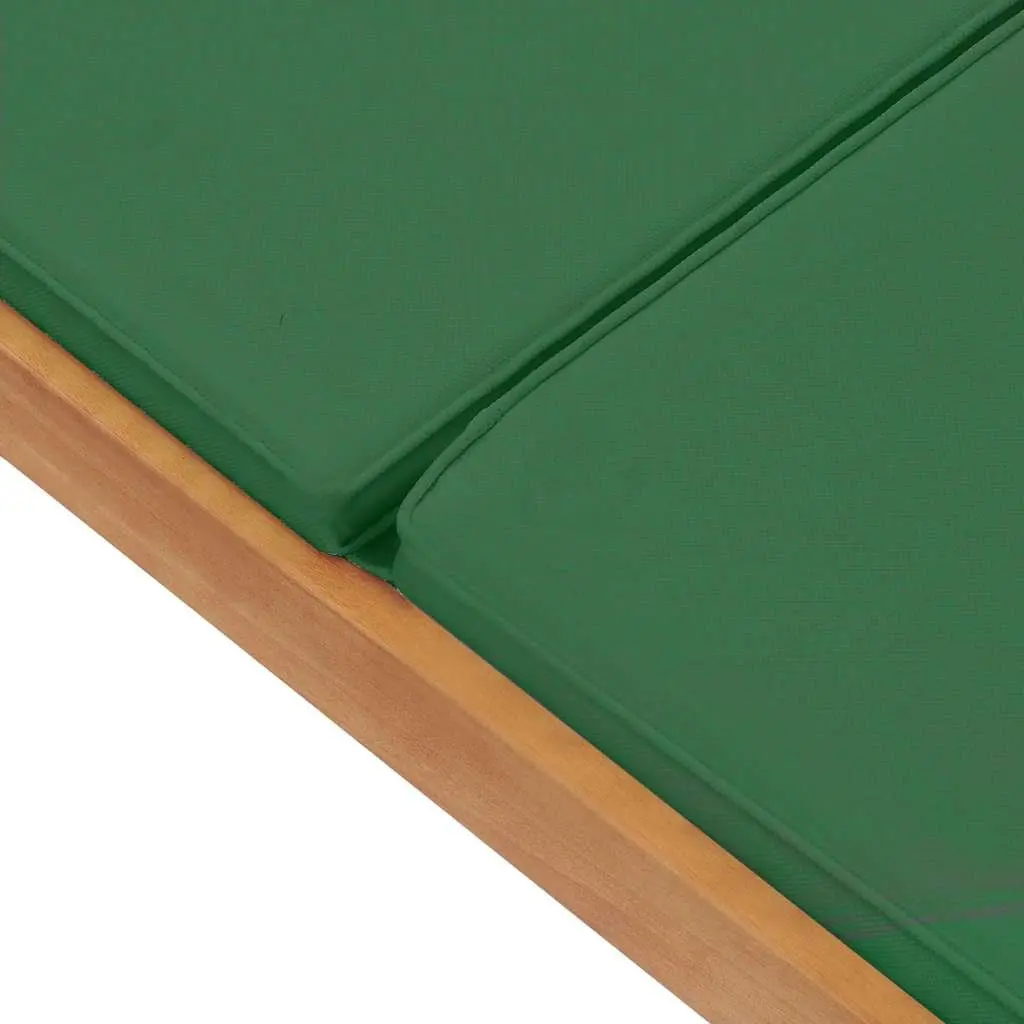 Teak Wood Sun Lounger Adjustable Backrest Green Cushion Outdoor Garden Patio Chair