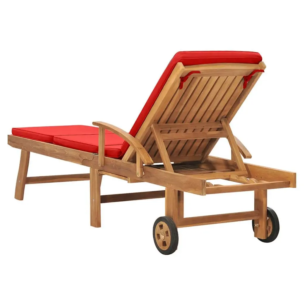 Sun Lounger with Cushion Adjustable Backrest Outdoor Garden Deck Chair Wheels