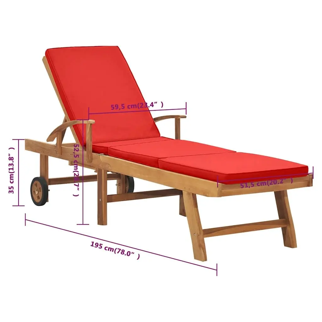 Sun Lounger with Cushion Adjustable Backrest Outdoor Garden Deck Chair Wheels