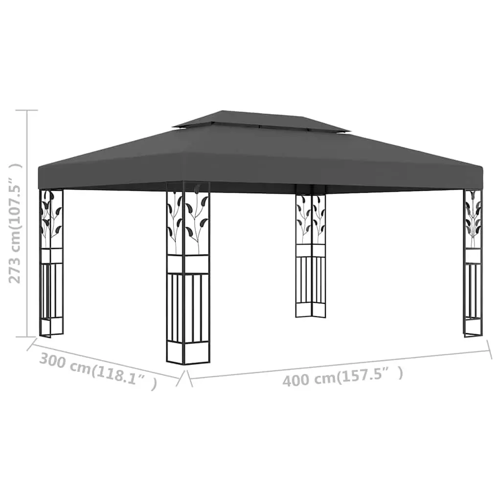 Gazebo with Double Roof 3x4m Anthracite Outdoor Garden Canopy Sunshade Pavilion