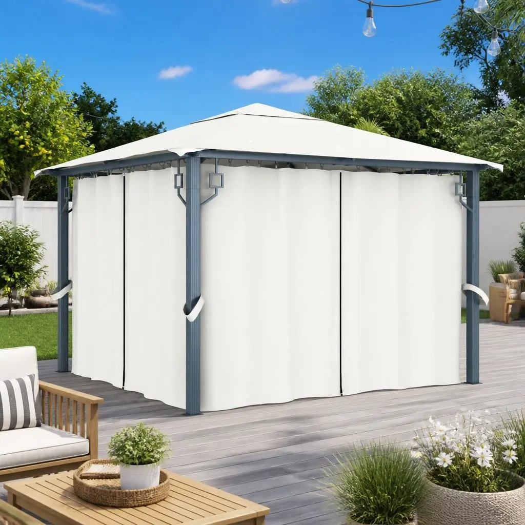 Gazebo with Curtain Cream 300x300 cm Outdoor Canopy Pavilion Sunshade Shelter