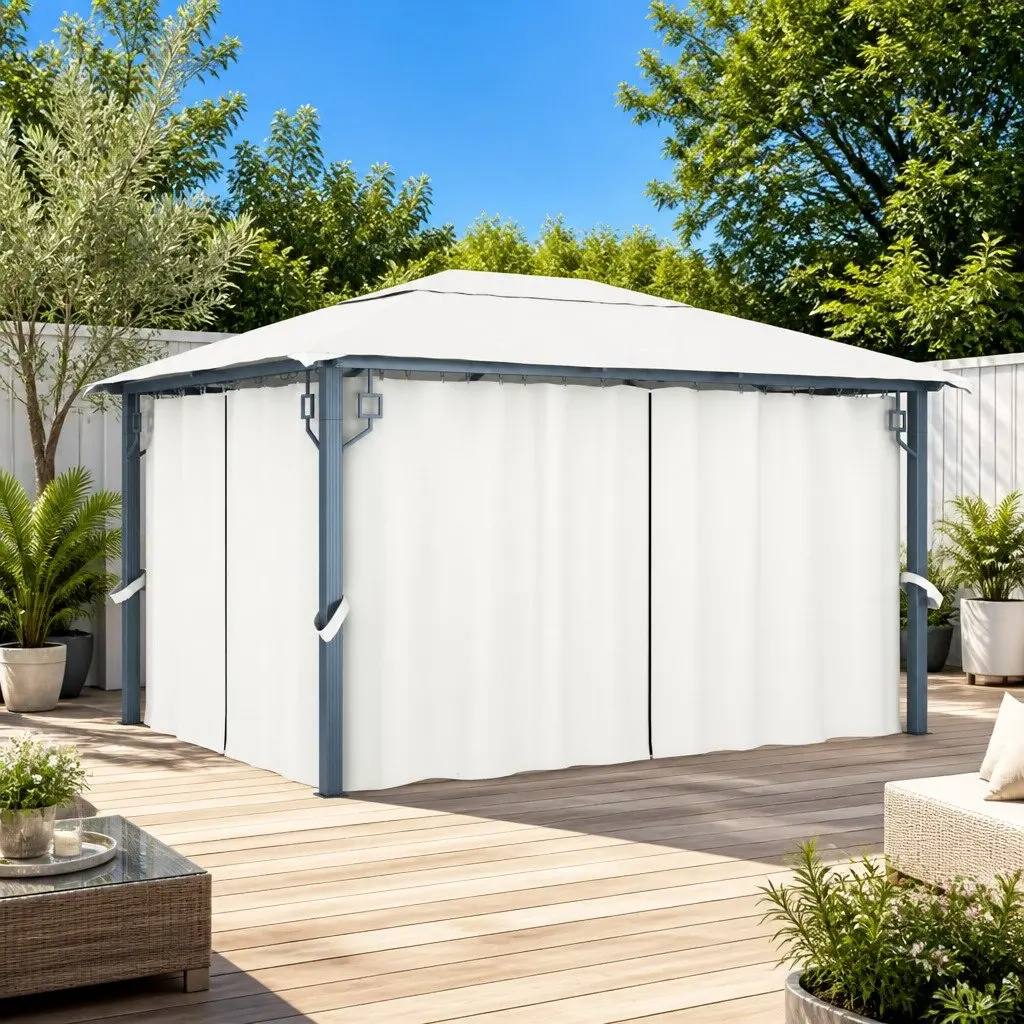 Gazebo with Curtain Outdoor Canopy Pavilion 400x300 cm Sunshade Shelter Cream