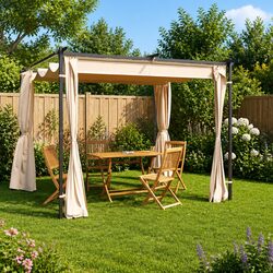 Friendly Cream Gazebo with Curtains 3x3 m