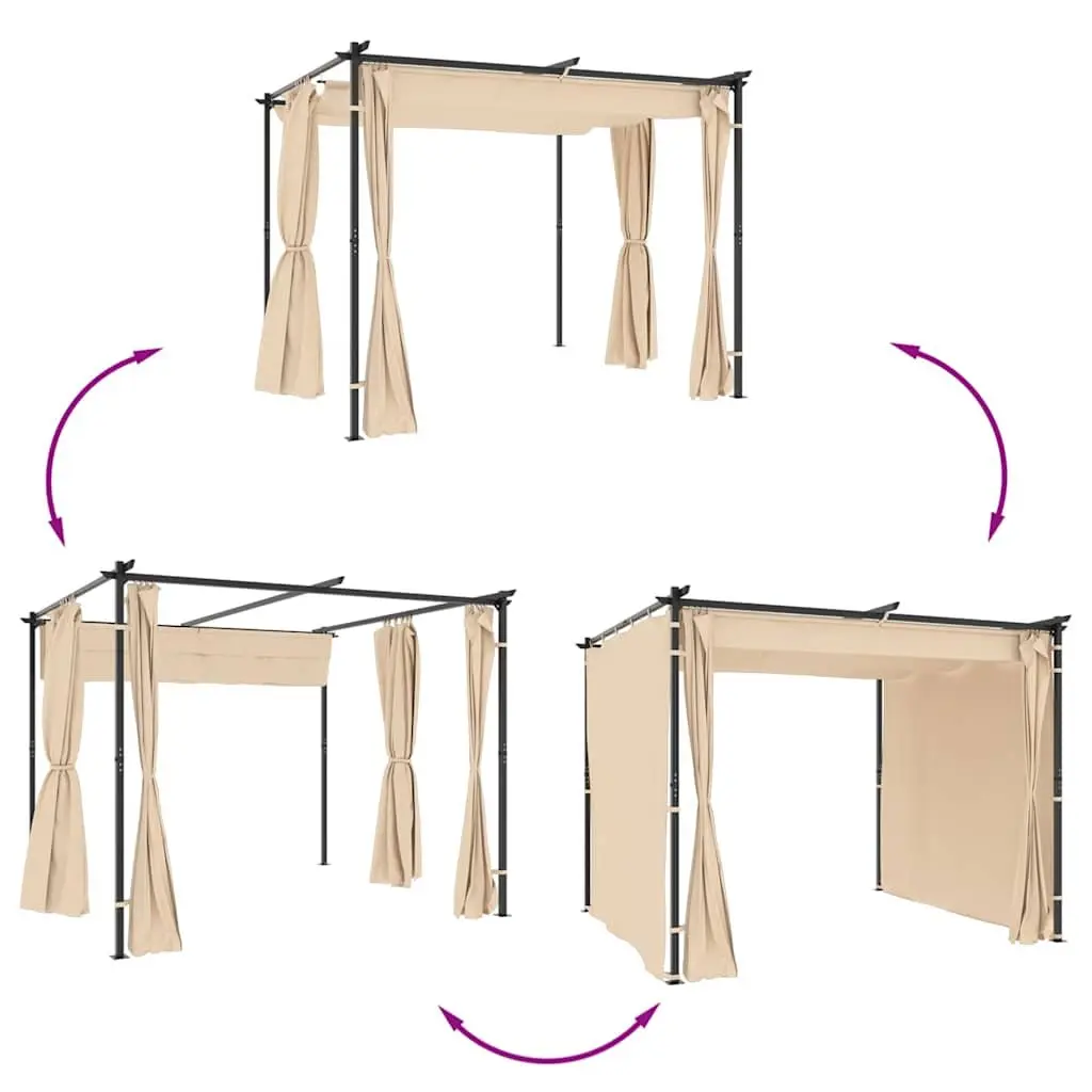 Gazebo with Curtains Steel Frame 3x3 m Cream Outdoor Canopy Garden Shelter