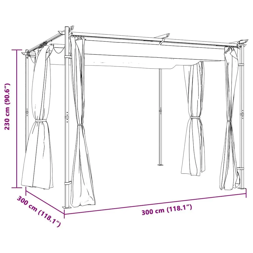 Gazebo with Curtains Steel Frame 3x3 m Cream Outdoor Canopy Garden Shelter