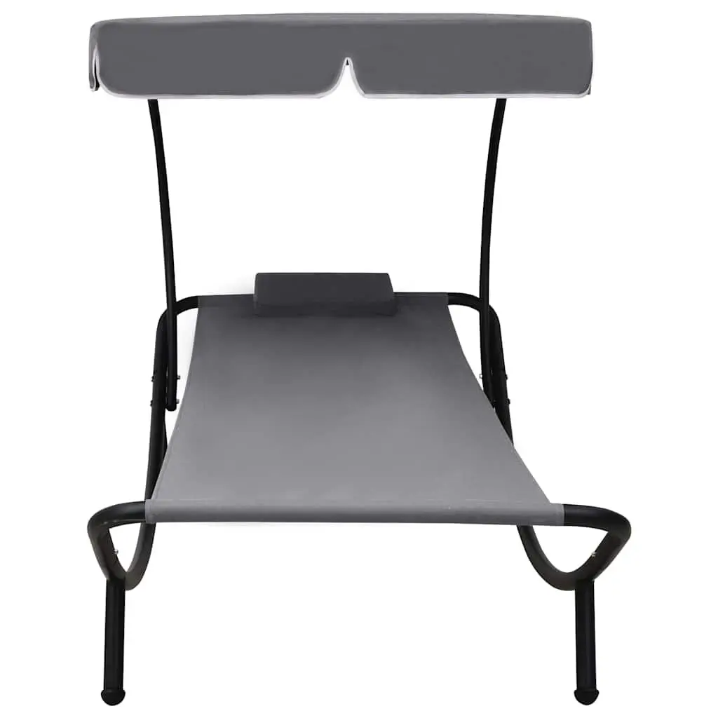 Outdoor Sun Lounger Bed with Canopy and Pillow Grey
