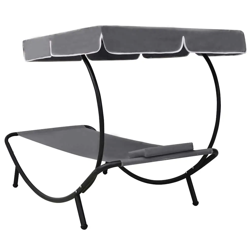 Outdoor Sun Lounger Bed with Canopy and Pillow Grey
