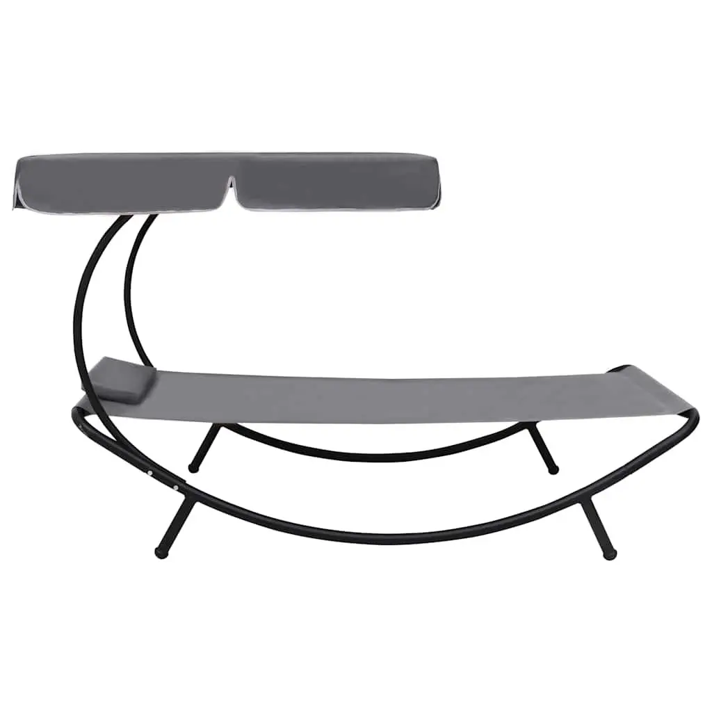 Outdoor Sun Lounger Bed with Canopy and Pillow Grey