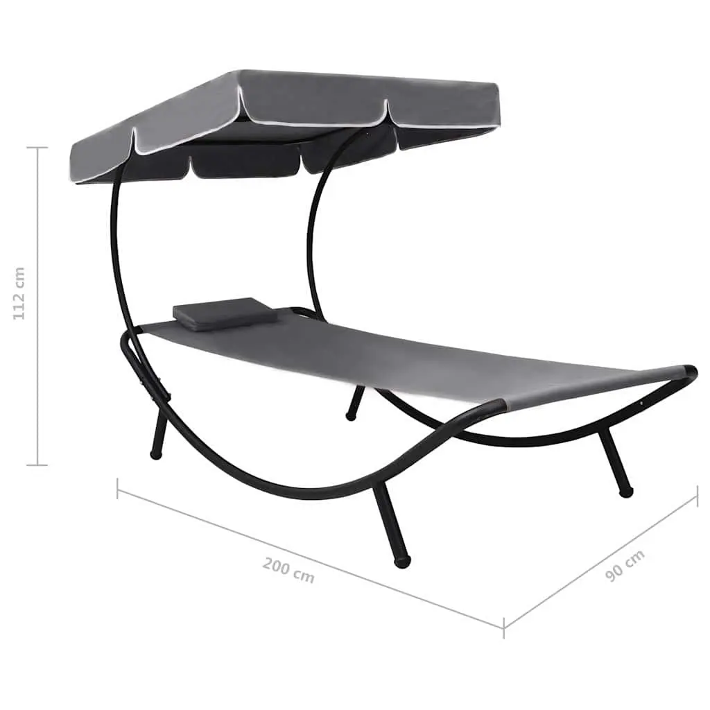 Outdoor Sun Lounger Bed with Canopy and Pillow Grey