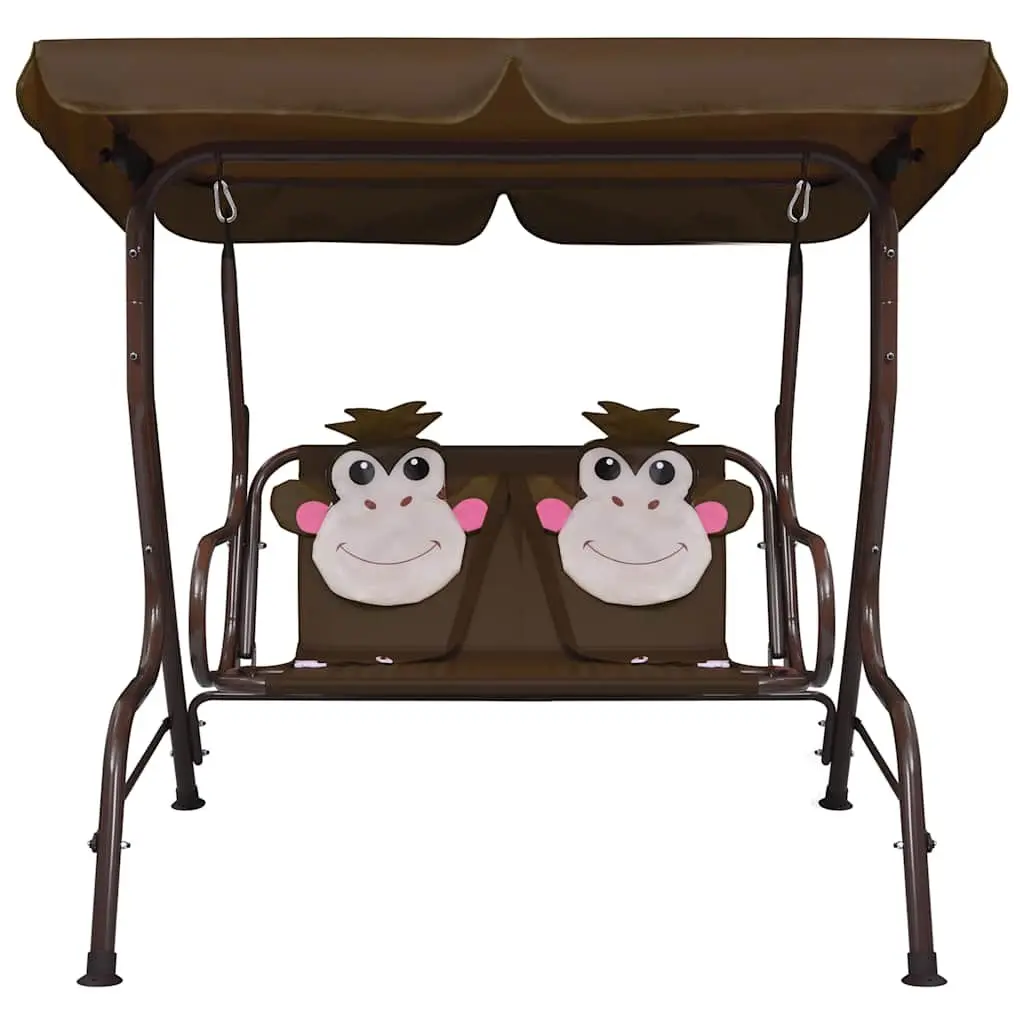 Kids Swing Bench Brown Outdoor Seating with Canopy Shade 115 x 75 x 110 cm