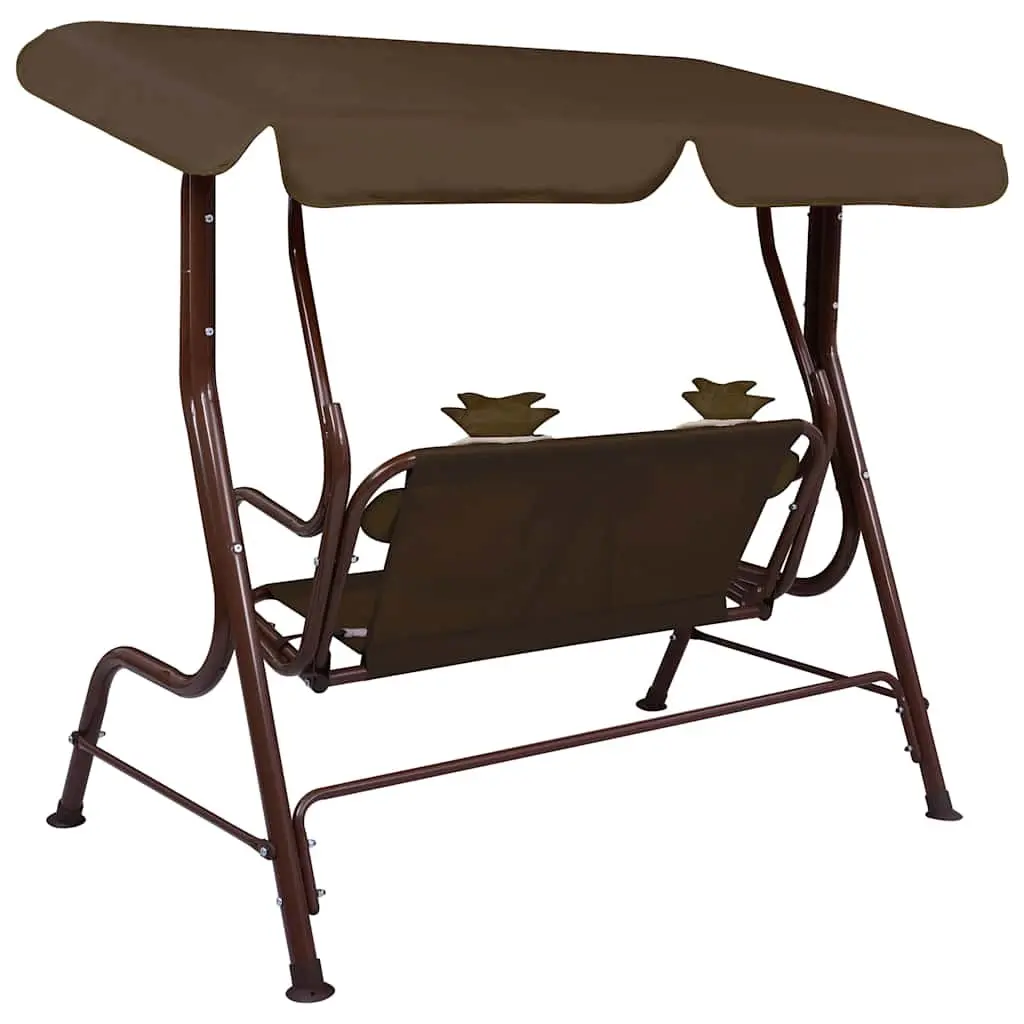 Kids Swing Bench Brown Outdoor Seating with Canopy Shade 115 x 75 x 110 cm