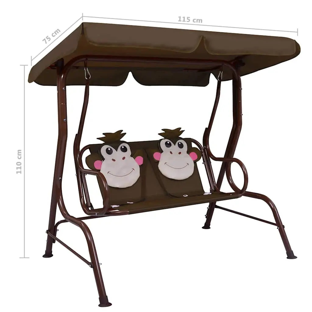 Kids Swing Bench Brown Outdoor Seating with Canopy Shade 115 x 75 x 110 cm