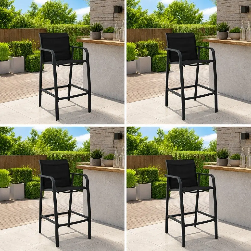 Outdoor Bar Chairs Lightweight Black Textilene Set of 4