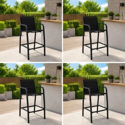 Outdoor Bar Chairs Set of 4 Garden Patio Seating Black Textilene Lightweight