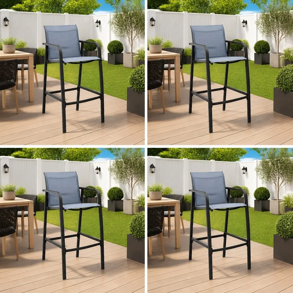 Outdoor Bar Chairs Set Grey Textilene Steel Frame 4 Piece