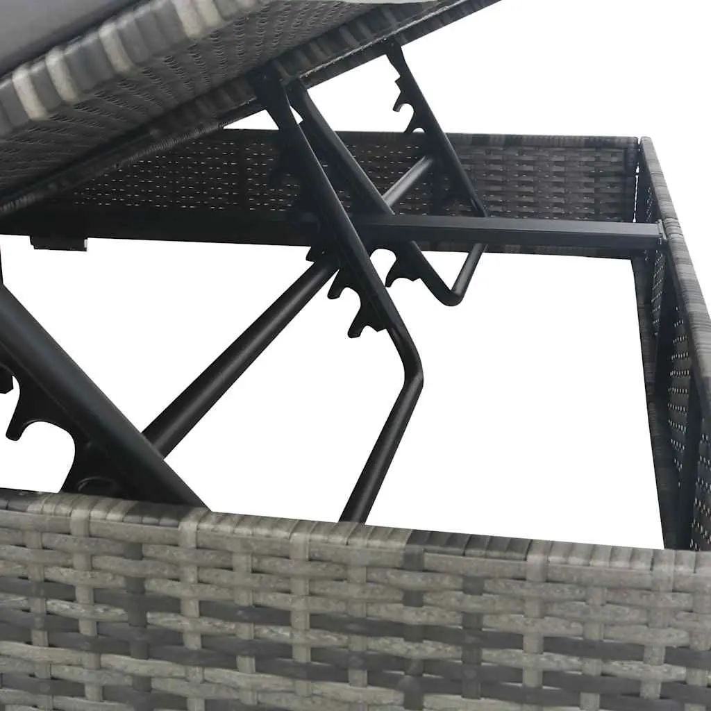Outdoor Lounge Bed Grey Rattan for 2 People with Adjustable Positions and Umbrella