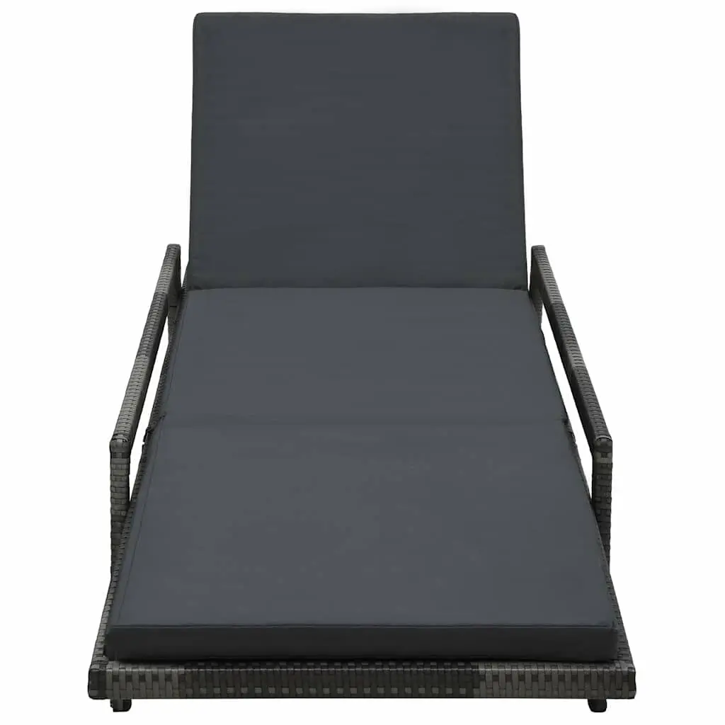 Sun Lounger Outdoor Garden Patio Reclining Lounge Chair Grey Poly Rattan