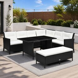 Garden Lounge Set 3 Piece Outdoor Furniture Poly Rattan Patio Sofa Bench Table