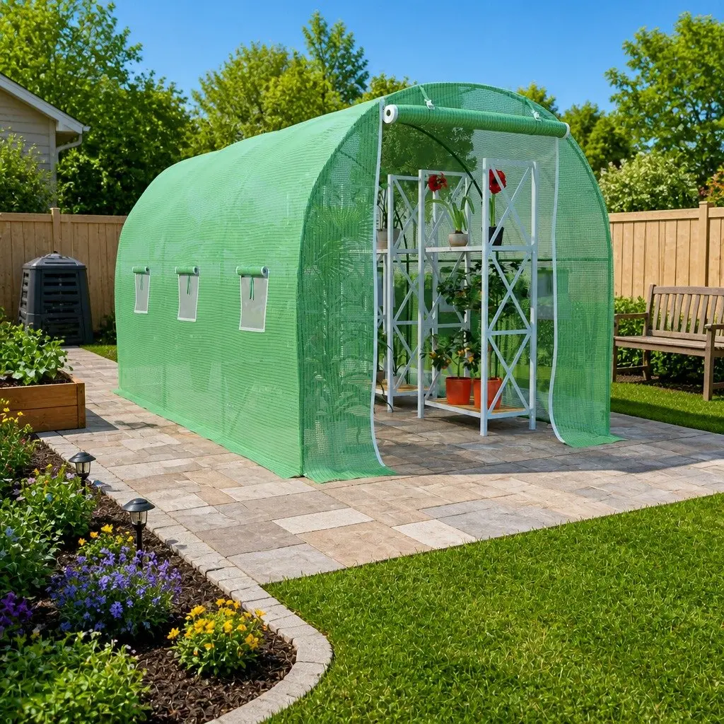 Greenhouse Galvanised Steel Frame PE Mesh 6.86 m² Garden Plant House