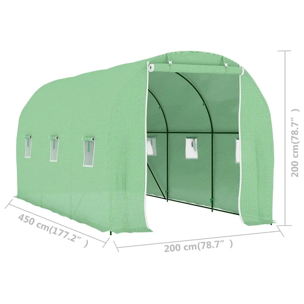 Greenhouse 9 m² 4.5x2x2 m Garden Plant House Ventilation Windows Door Green