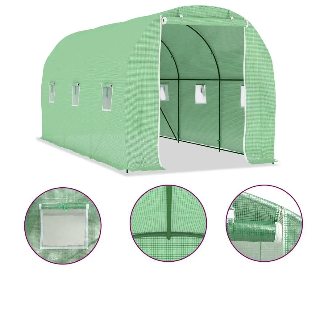 Greenhouse 9 m² 4.5x2x2 m Garden Plant House Ventilation Windows Door Green