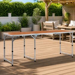 Foldable Camping Table Adjustable Height 180x60cm Brown Outdoor Picnic Portable