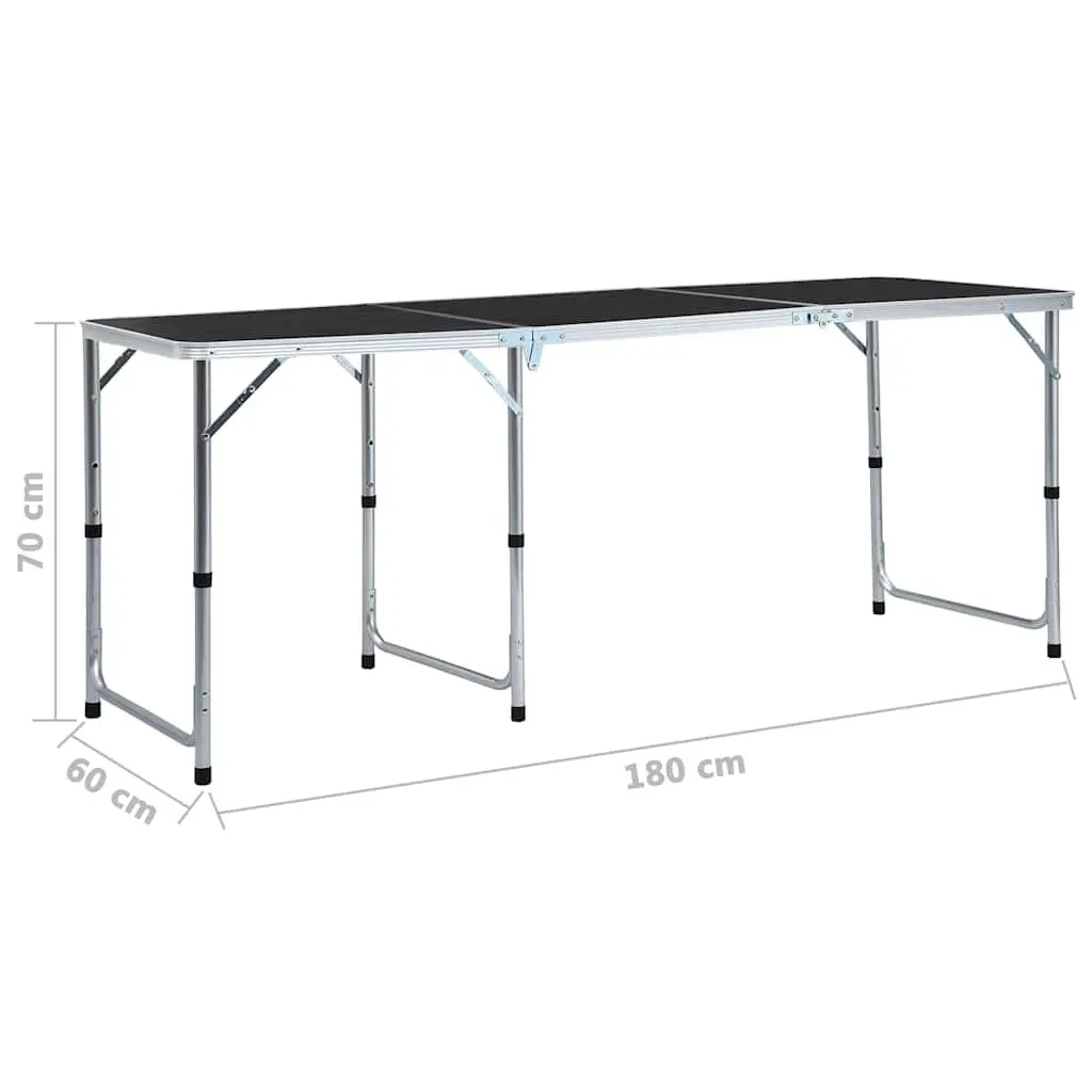Foldable Camping Table Grey Adjustable Height Portable 180 x 60 cm