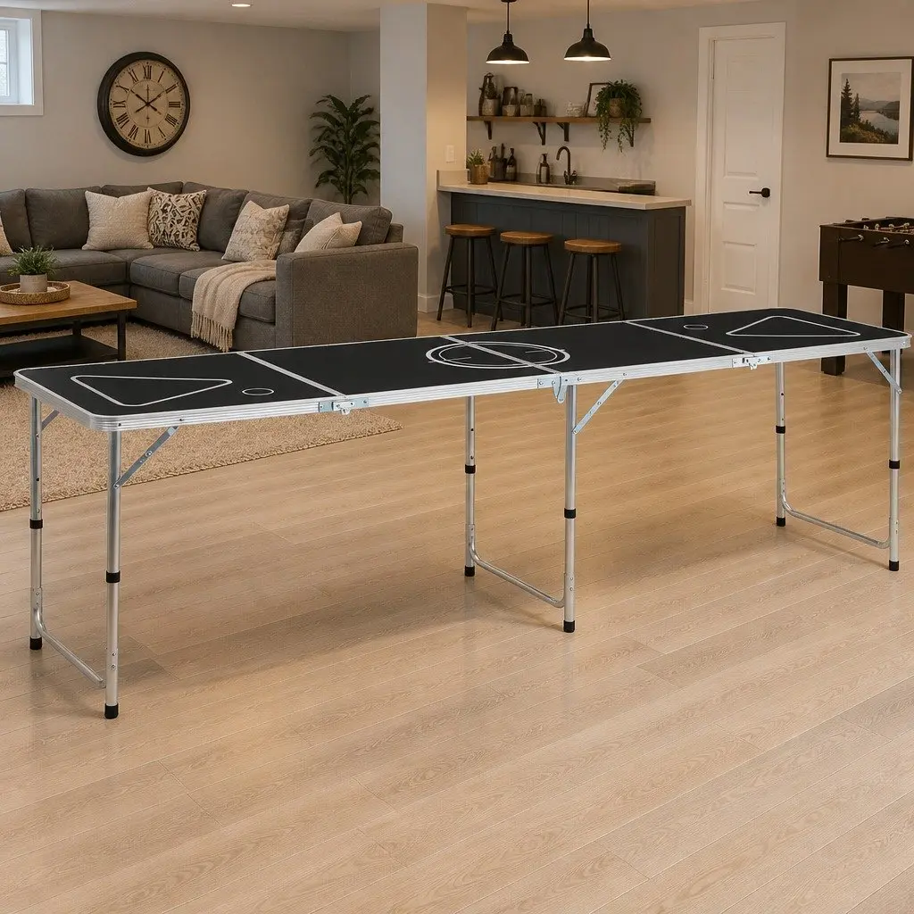 Folding Beer Pong Table Portable 240 cm Black Lightweight Aluminium Indoor Outdoor