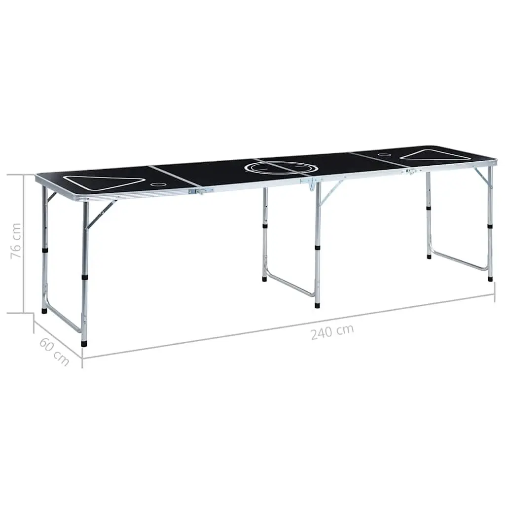 Folding Beer Pong Table Portable 240 cm Black Lightweight Aluminium Indoor Outdoor
