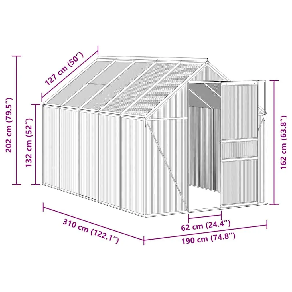 Greenhouse Anthracite Aluminium 5.89m² Polycarbonate Panels UV Resistant