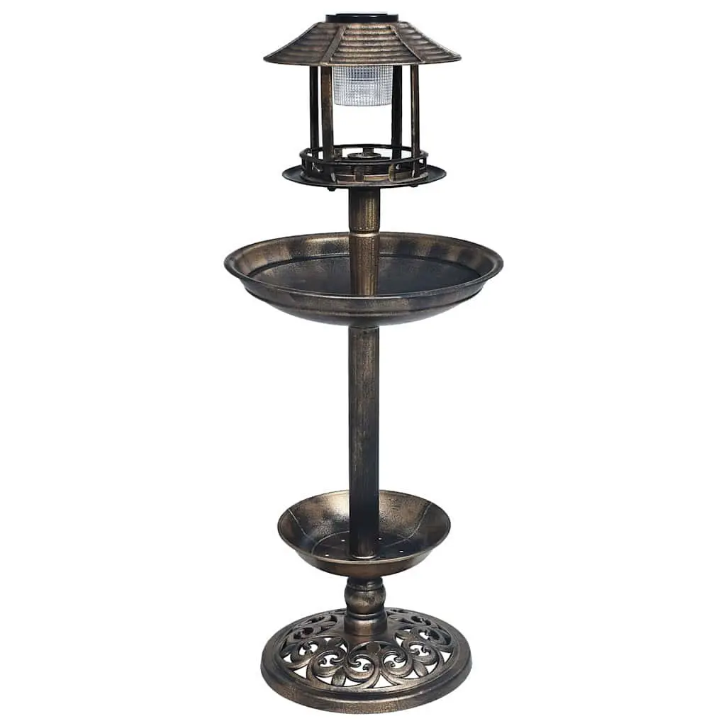 Decorative Pedestal Bird Bath Solar Powered LED Lights Outdoor Garden Yard