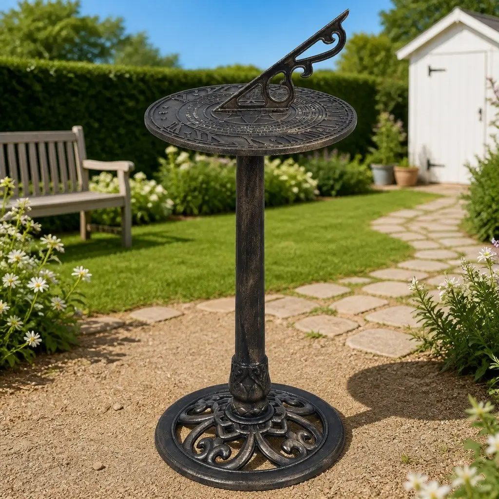Garden Sundial Outdoor Patio Decor Pedestal Base Plastic Weather Resistant