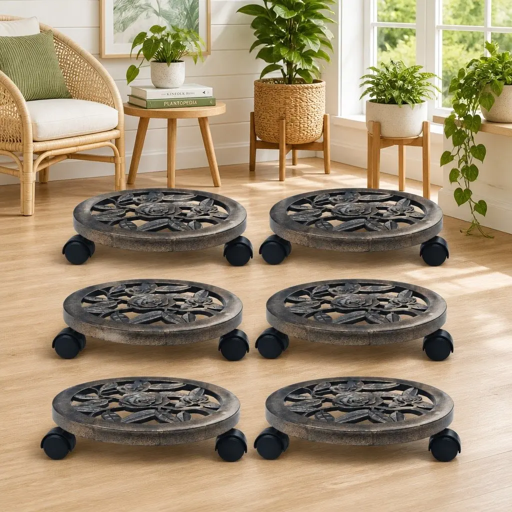 Plant Trolleys 30cm Rolling Casters Set of 6 Garden Pot Stand Caddies