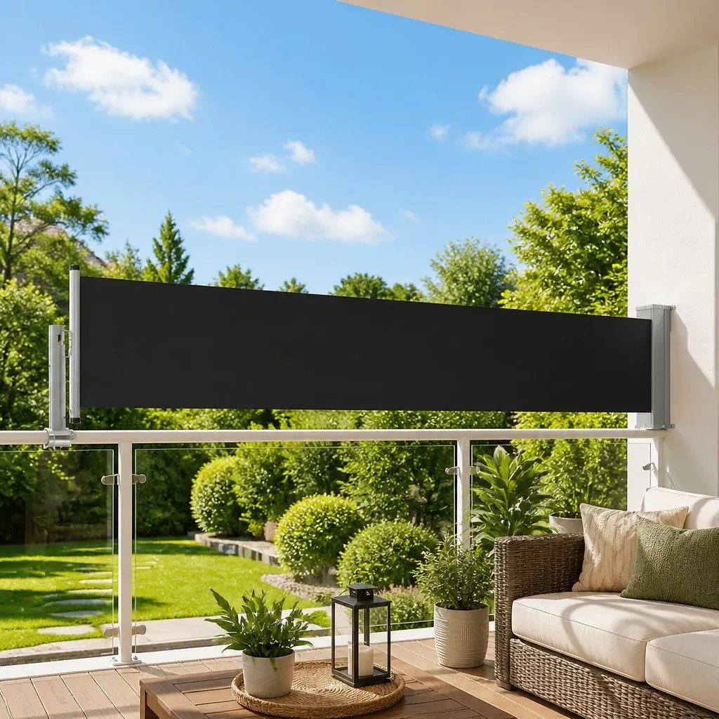 Retractable Side Awning Black 60x300 cm Outdoor Shade Screen Privacy