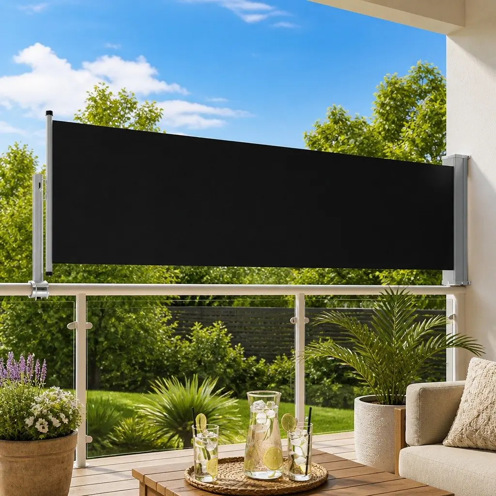 Retractable Side Awning Black 80x300cm Outdoor Privacy Screen Sunshade