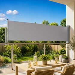 Patio Retractable Side Awning 80x300cm Grey Outdoor Sunshade Privacy Screen