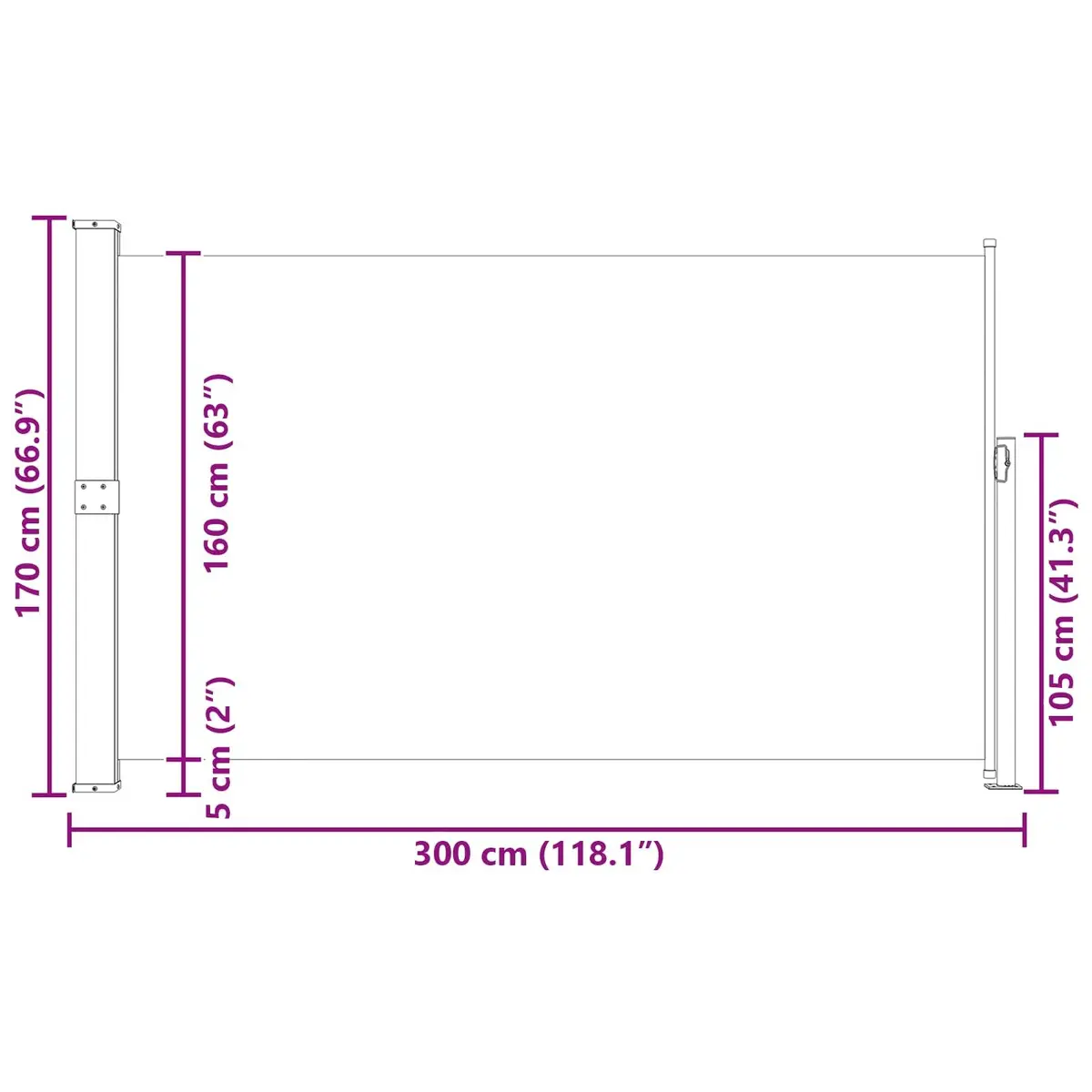 170x300cm Retractable Side Awning